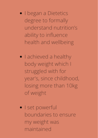 i began a dietetics degree to formalize my ability to influence wellness